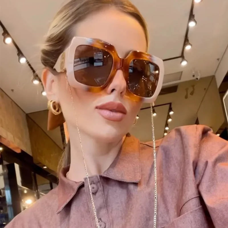 Celebrity Luxury Women Large Square Sunglasses 2022 New Brand Oversized Shades Eyewear Female Beige Brown Sun Glasses Men oculos