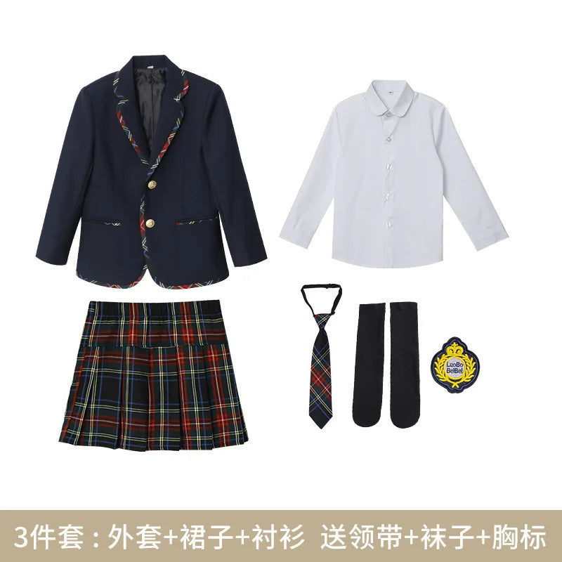 Boys School Uniform Girls Jacket Plaid Skirt Suits Children Formal Dress Toddler Student Clothes Sets Kids British Class Outfits