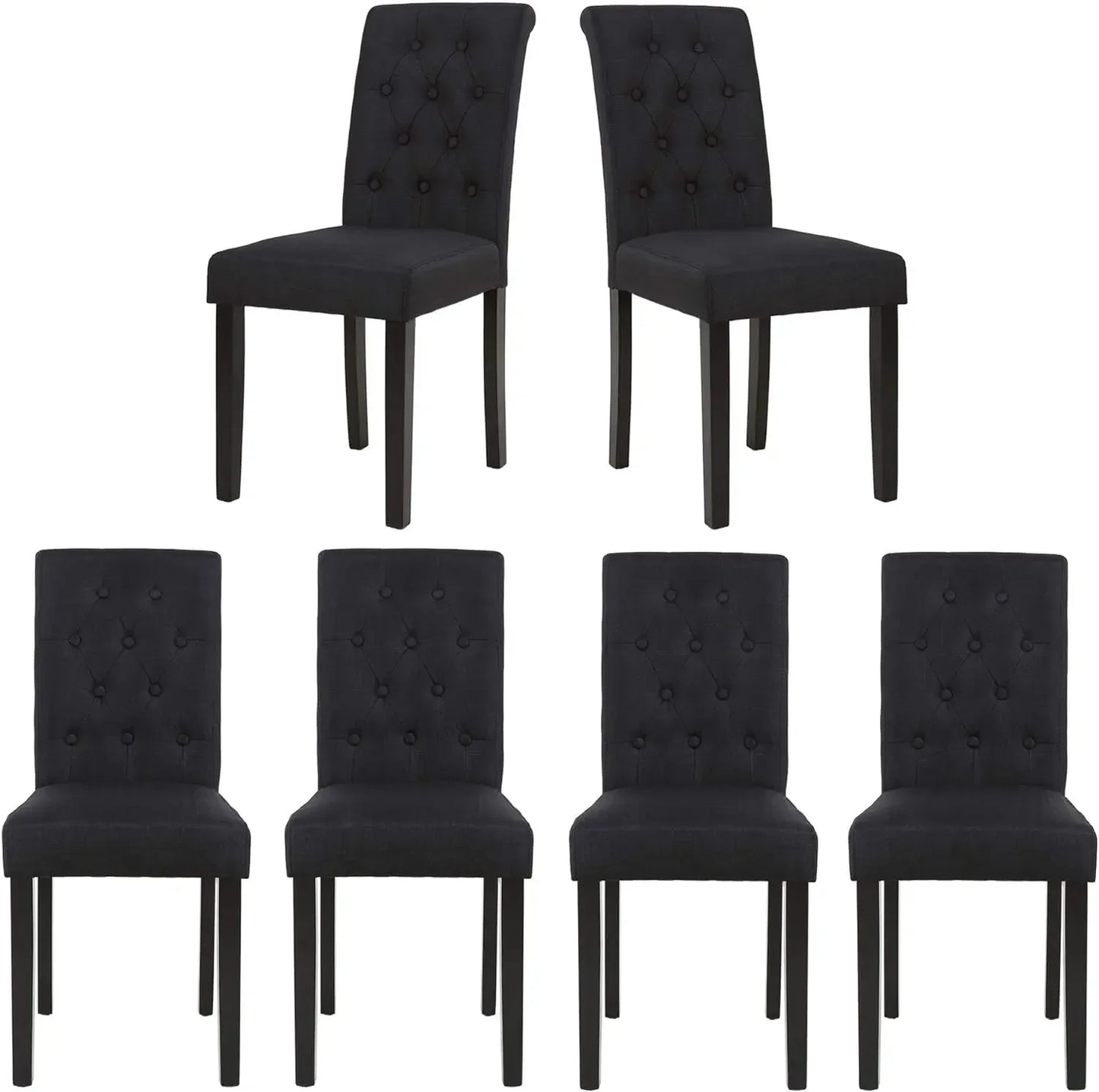 Set of 6 Chairs Upholstered Fabric Dining Chairs with Button-Tufted Details (Gray) dinning table chairs furniture