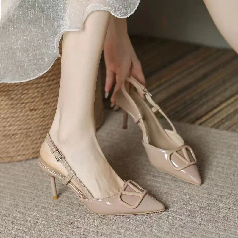 Fashion Solid Thin Heels Sandals for Women 2024 New Hot Sale Summer Casual Med Heel Ladies Shoes One-line Buckle Women's Sandals