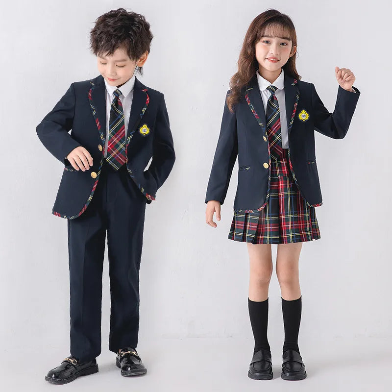 Boys School Uniform Girls Jacket Plaid Skirt Suits Children Formal Dress Toddler Student Clothes Sets Kids British Class Outfits