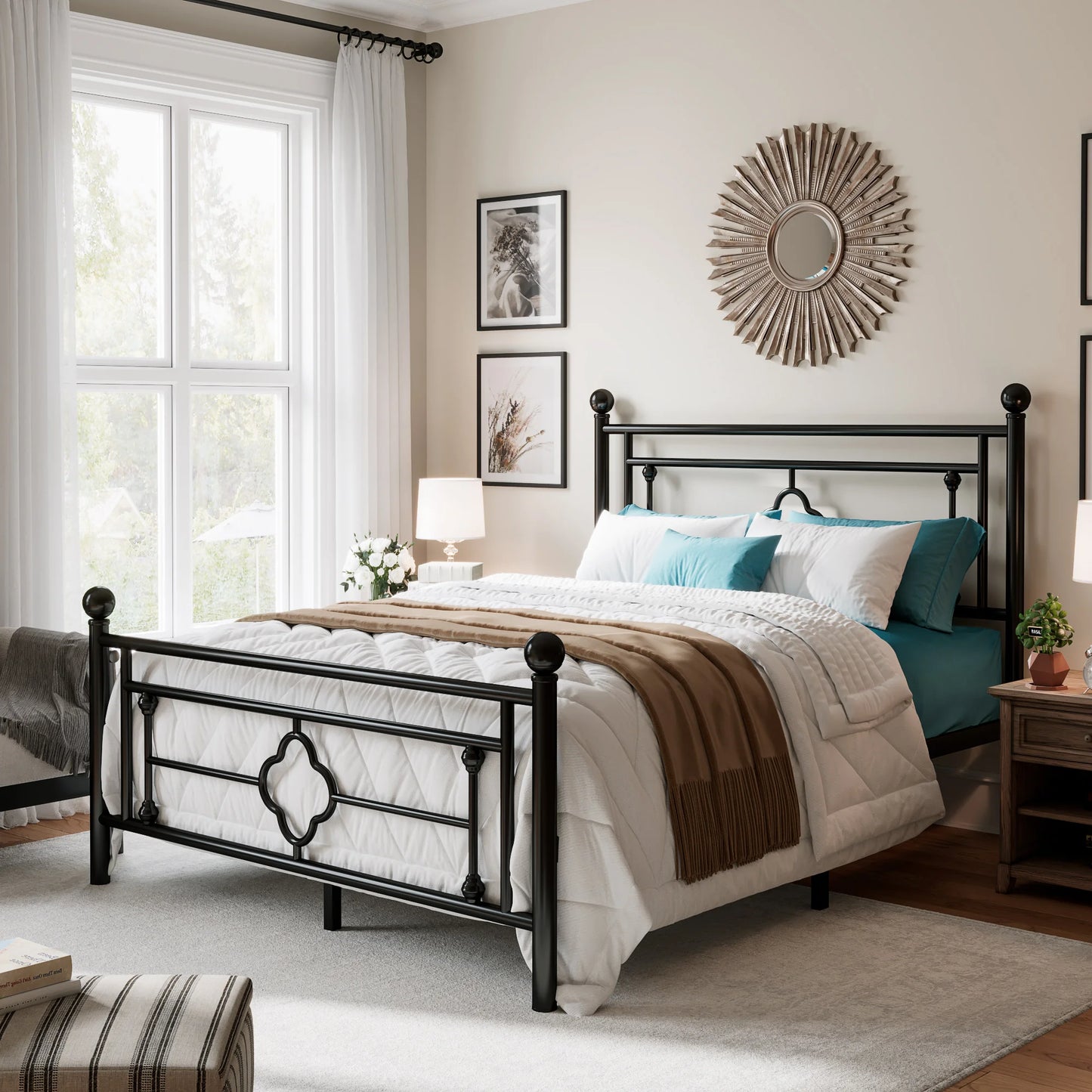 HOOMIC 14 Inch Metal Platform Bed Frame, Vintage Victorian Style, Wrought Iron Headboard and Footboard