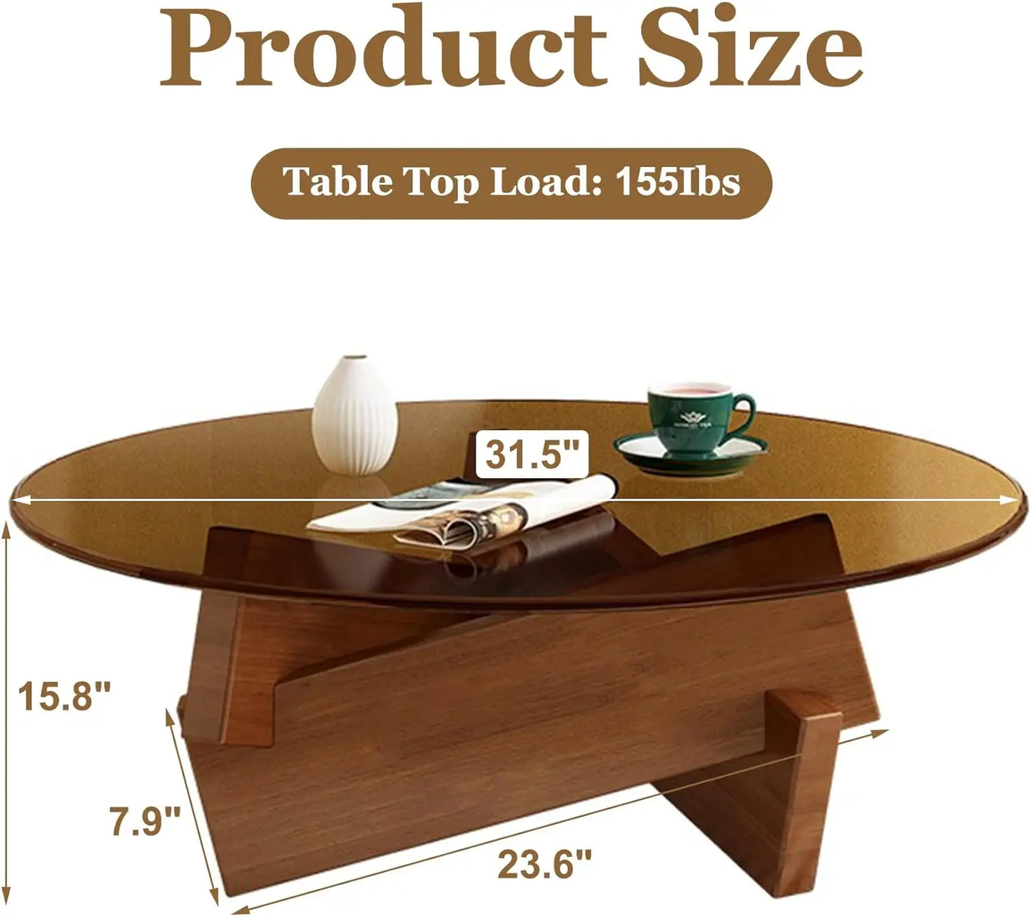 Table W41.3 x D20.5 x H13.8 Inches Natural Walnut and Rubber Wood Material Home and Living Coffee Table