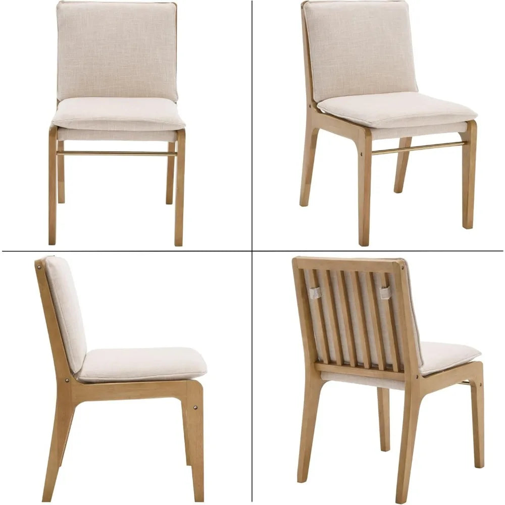 Mid-Century Modern Dining Chair Set of 4, Farmhouse Beige Linen Upholstered Dining Room Chair for Dining Table,Dining Chairs,