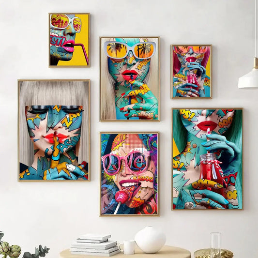 Modern Pop Graffiti Abstract Wall Art Cool Girls Eating Lollipops Sexy Women Oil On Canvas Posters And Prints Home Decor Gift