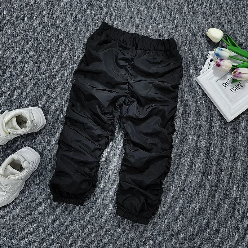 Qunq 2023 Summer INS New Boys And Girls Solid Hight Waist Loose Street Fashion Cargo Pants Sporty Casual Kids Clothes Age 3T-8T