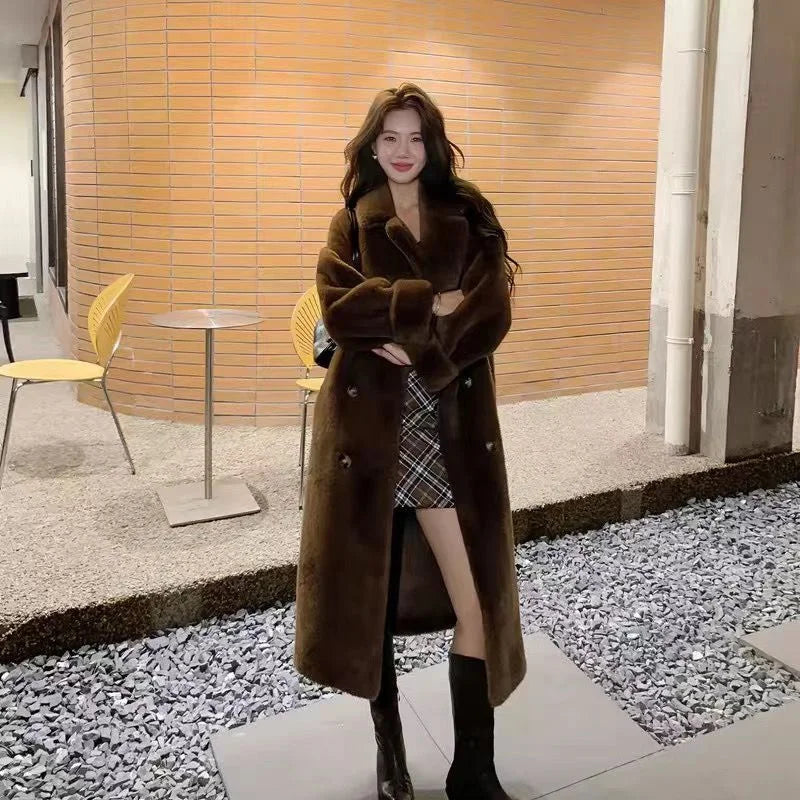 Women's Winter Fur Fur One Piece Coat 2024 New Long Thickened Fur Coat Female Imitation Mink Hair Loose Warm Cardigan Suit Coat