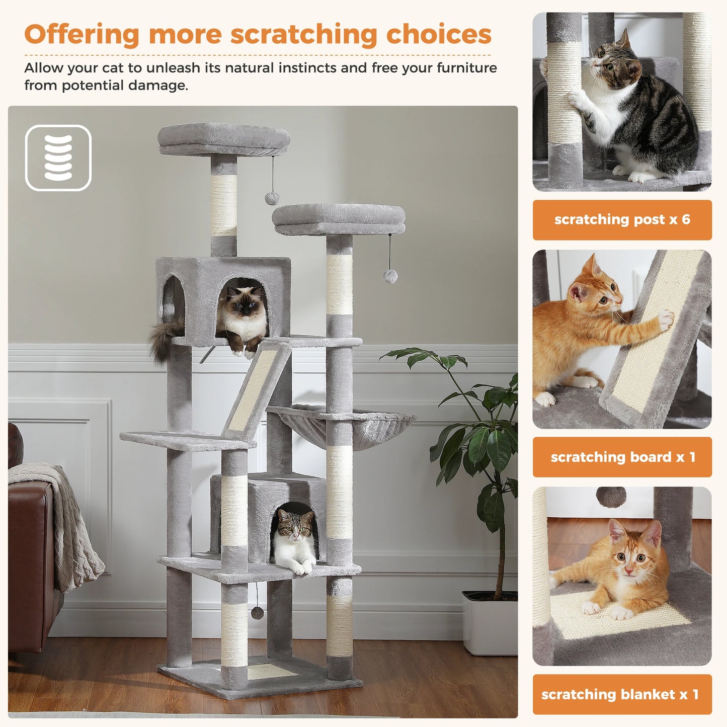 Tall Cat Tree Large Cat Tower for Indoor Cats Multi-Level Plush Cat Condo with Scratching Posts Scratching Boards Perches Caves