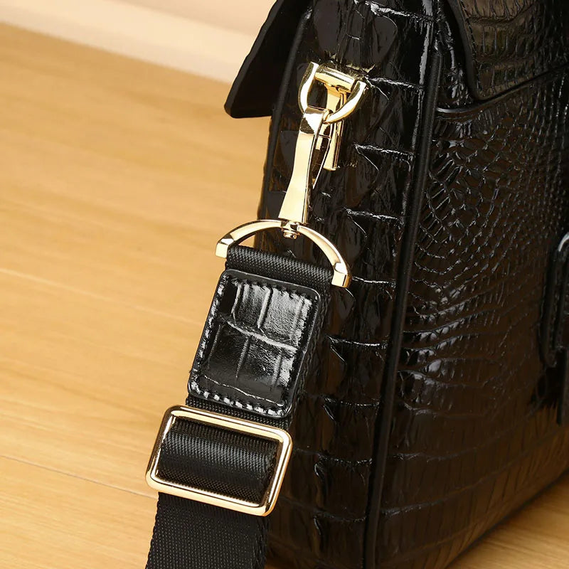 New 2024 Genuine Leather Men's Bag Crocodile Pattern Luxury Handbag Business Bag High Quality Shoulder Cross Bag Trendy