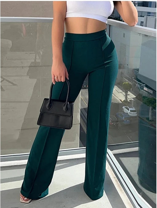 5 Colors Stylish Flare Pants Women Solid Long Drop Trousers Office Casual Female Slim Straight Bell Bottom Pants