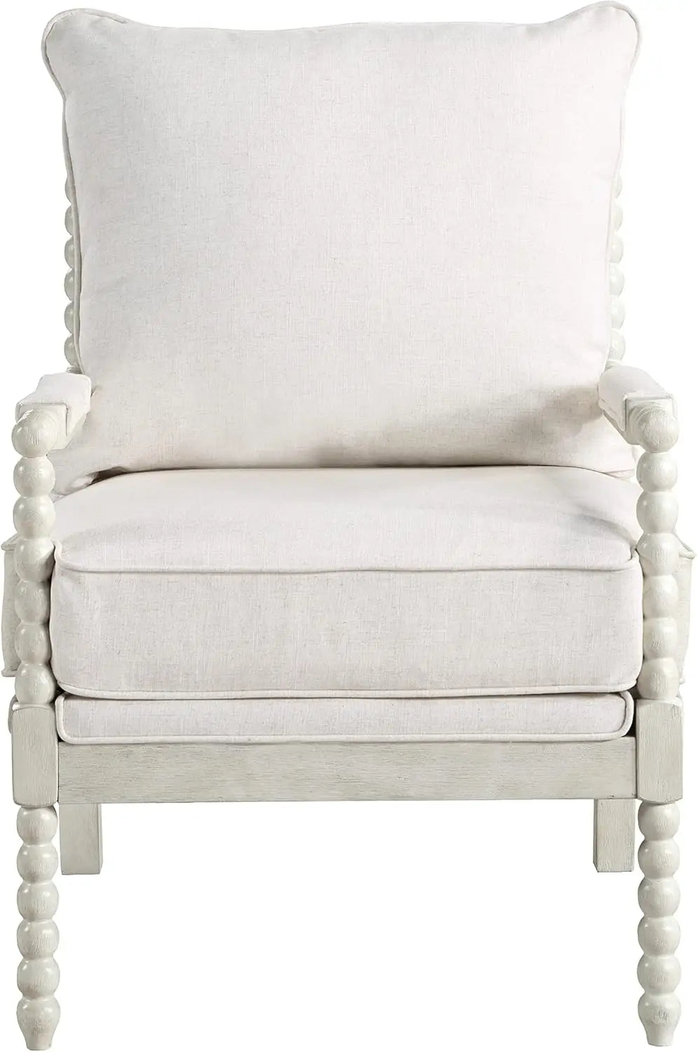 OSP Home Furnishings Kaylee Spindle Accent Chair with Antique White Wood Frame, White Linen Fabric